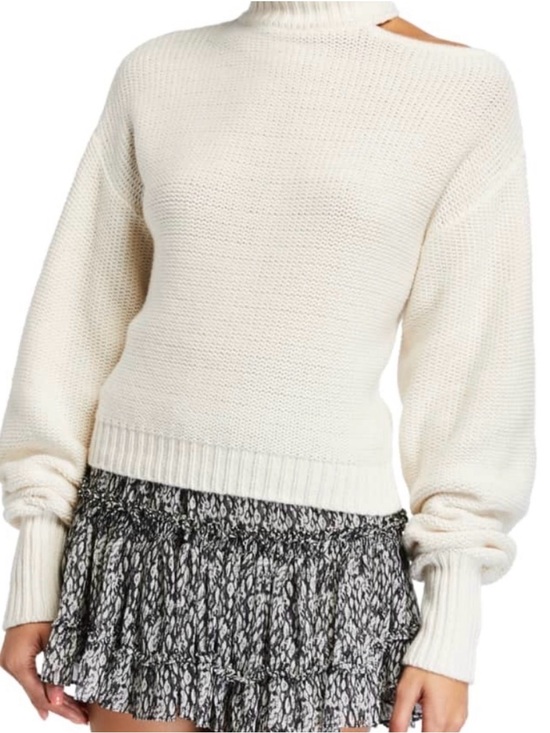 Misa Los Angeles Sweaters - Misa Merino Wool Ivory Chunky Knit Cutout Turtleneck Sweater Medium